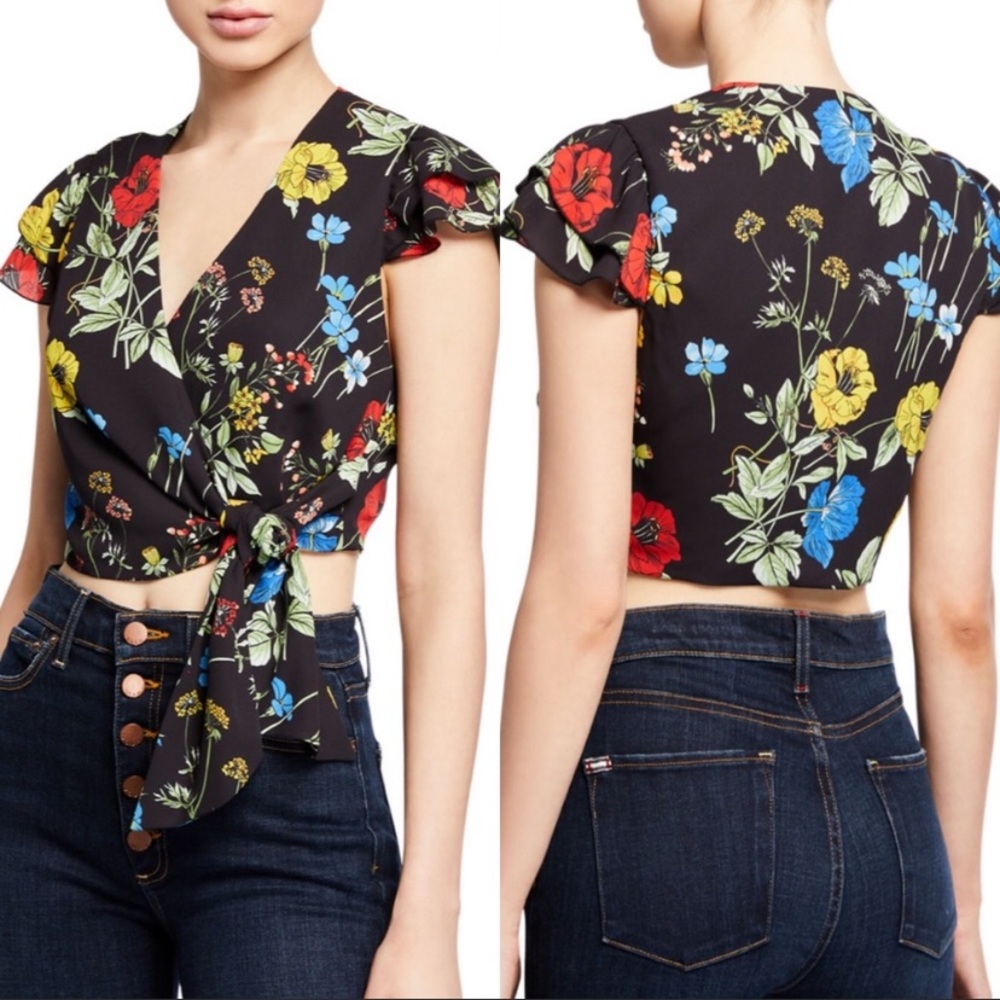 Alice+Olivia Zable floral print cropped wrap top size 4